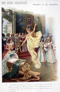 Ilustrace pohádky "Riquet à la houppe"" od Charlese Perraulta (1697): víla oznamuje královně, že princezna, která se právě narodila, bude stejně hloupá jako krásná. Plakát „Au bon marché““ z 19. století. od Unknown artist