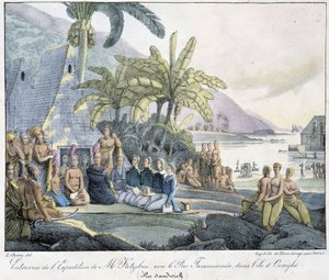 Rozhovor o expedici pana Kotzebuëho s králem Tammeameou na ostrově Ovayhi. (Sendvičové ostrovy) od Unknown artist
