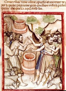 Izák kope studny v údolí Guerar a pastýři z údolí ho hledají v hádce Miniatura převzatá z kodexu 212 (nebo kodexu padovano nebo Bible z Padovy) 1390-1400 Rovigo, Accademia dei Concordi od Unknown artist