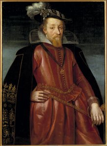 James Stuart, James VI King of Scotland a James I King of England and Ireland - Portrét anglického krále Jakuba I. (1566-1625), Anonym . Olej na dřevě. Rozměr: 115 x 86 cm. Národní muzeum Stockholm od Unknown artist