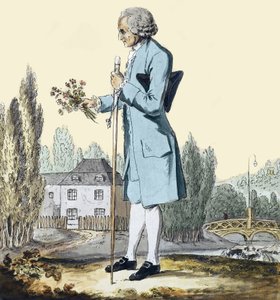 Jean-Jacques Rousseau (1712-1778) Sbírání bylin v Ermenonville, červen 1778 - Zastoupení filozofa Jeana Jacquese Rousseaua (1712-1778) trhajícího květiny v Ermenonville. od Unknown artist