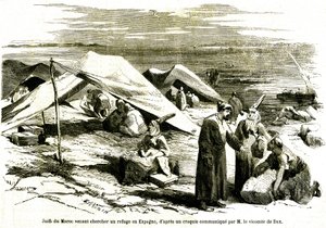 Židé z Maroka přicházející hledat útočiště v Algesiras ve Španělsku v polovině 19. století (rytina) od Unknown artist