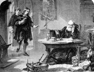 John Milton, anglický básník a esejista (1608 - 1674) navštívil Galileo Galilei (Galileo) (1564 - 1642) ve své cele florentské inkvizice. Rytina. cca 1860 od Unknown artist