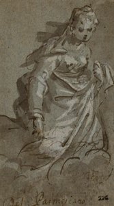 Klečící ženská postava v oblacích (recto); figurální náčrty (verso) od Unknown artist