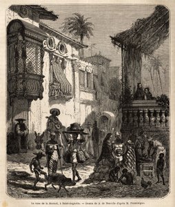 La casa de la Merced (nyní Mercy Street) v Saint Augustine, nejstarší město ve Spojených státech amerických (Spojené státy), založené Španěly v roce 1565; hlavní ulice města, malá a zalidněná, s různými zvířaty a jedinečnou směsí různých amerických t od Unknown artist