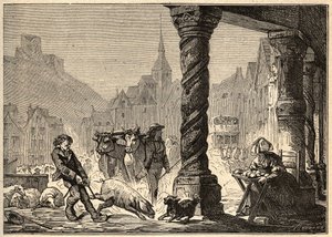 Hlavní ulice na jednodenní procházce v Dol de Bretagne - rytina "” PATRIE”” - POPIS PECTURESSE DE LA FRANCE EN 6 SVAZKŮ LUCIEN HUARD - konec 19. století od Unknown artist