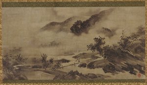 Krajina: hory, mlha a potok od Unknown artist