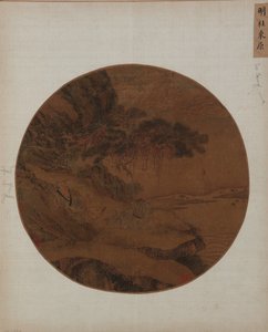 Krajina: dva muži na břehu řeky pod borovicí od Unknown artist