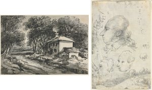 Krajina s chalupou (recto); Studie hlav (verze) od Unknown artist