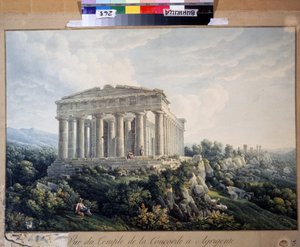 Chrám Concordia v Agrigento (Sicílie, Itálie) (The Temple of Concordia in Agrigento). Anonymní malování. Akvarel na papíře, 66,5 x 88 cm, počátek 19. století. Krajina, romantismus. Regionální muzeum umění, Vinnycja (Ukrajina). od Unknown artist