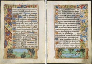 List z knihy hodin: Lov lidoopů na divoká prasata (recto) a Lov lidoopů (verze) od Unknown artist