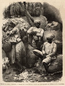 Les ouvriers Parsi au repos, au marche au coton de Bombay.Graving à illustration le voyage dans les provincis meridionales de l
