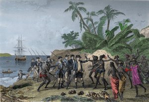 Louis Antoine (Louis-Antoine) z Bougainville, francouzský mořeplavec (1729-1811), promlouvající k ostrovům markýzů na Tahiti, 6. dubna od Unknown artist