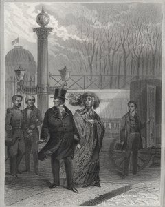 Louis Philippe a jeho rodina před palácem Tuileries – Abdikace Ludvíka-Philippa I., 24. února 1848 a založení Druhé republiky – revoluce v únoru 1848. Lidé zaútočili na Tuileries 24. února 1848 po příbuzných od Unknown artist