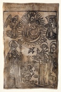 Madona s dítětem se třemi členy řádu sv. Augustina: svatými Augustinem, Mikulášem a Klárou od Unknown artist