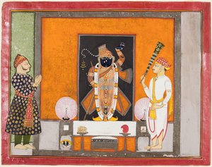 Maharao Ram Singh II z Kota (r. 1828–66) uctívá Brij Nathji jako ženicha od Unknown artist