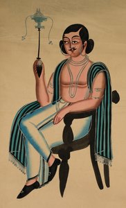 Muž sedící v evropské židli kouří dýmku Margila od Unknown artist
