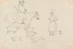 Muž na koni, s prasaty od Unknown artist