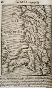 Mapa Itálie - v “”Univerzální kosmografii”” od Unknown artist