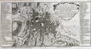 Mapa města a města St François de Quito - v „“Historická cesta Jižní Ameriky provedená řádem španělského krále od Dona George Juana a Dona Antoina de Ulloa“, T.1, v C.A. Jombert, Librairie du Roi, Paříž od Unknown artist