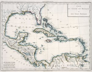 Mapa Mexického zálivu a Karibiku od Unknown artist