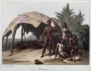Stravování u charruas, indiánů z Paraguaye. V ""Starý a moderní kostým"" 1818-1820, Ferrario. od Unknown artist