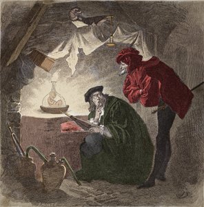 Mefistofeles (Mefisto) a Faust Ilustrace „“ Faust““ od Johanna Wolfganga von Goethe (1749-1832) (Ilustrace pro „“faust“““ od Goetha) Rytina od Unknown artist