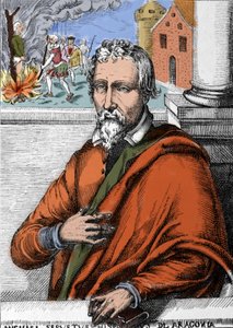 Michel Servet (Michel de Villanueva) (1511-1553), španělský lékař a teolog. Rytina od Unknown artist
