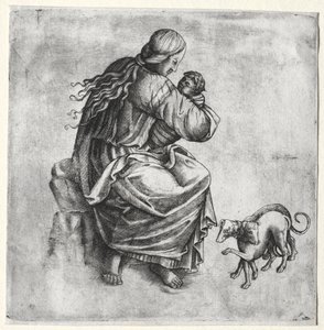 Matka a dítě se dvěma psy od Unknown artist