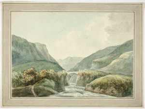 Horské městečko u mostu překlenujícího říčky od Unknown artist