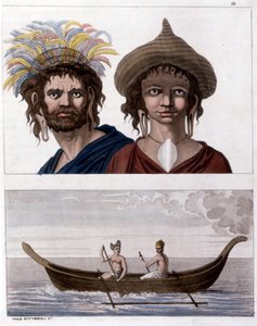 Pochází z Velikonočního ostrova (Rapa Nui) v Polynésii, členové klanu Dlouhých uší. Dole jedna z jejich lodí. - v ""Starý a moderní kostým""" od Julese Ferraria od Unknown artist