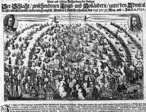 Námořní bitva u La Hougue (1692), která se postavila proti armádě Ludvíka XIV. Rytina. 18. století. od Unknown artist