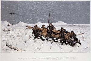 Blízko řeky, Záliv svatého Vavřince: loď na saních, poblíž Brule a mysu Tormentin - v „“Náčrtech kanadských sportů a zábav““ od Lieut. Henry Buckton Laurence od Unknown artist