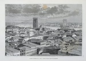 New York a Brooklyn Bridge ve výstavbě - v „“The World Tour””, 2. sem. 1881 od Unknown artist