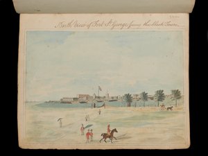 Severní pohled na Fort St George s výhledem na černé město“, cca 1800 (akvarel) od Unknown artist