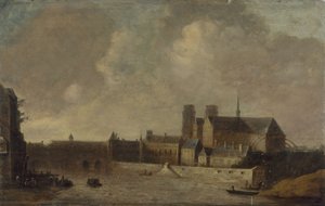 Notre-Dame a Arcibiskupský palác, pohled z nábřeží Quai de la Tournelle, kolem roku 1640, dnešní 4. obvod, mezi lety 1635 a 1645 (olej na dřevě) od Unknown artist
