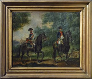 Důstojník a voják pluku Mestre de Camps v roce 1790, konec osmnáctého století (olej na plátně) od Unknown artist