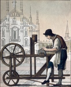 Staré řemeslo: brusič nožů (litografie od Unknown artist