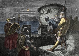 Na vyhlídce pro seveřany - varegue stráž (Varangian) pozoruje horizont za opevněním od Unknown artist
