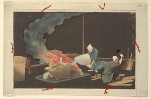 Jedna ze šestnácti scén smrti a pohřbu člověka od Unknown artist