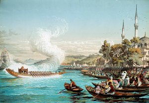 Osmanská říše: námořní svátek v Konstantinopoli. Litografie 19. století. Knihovna dekorativních umění, Paříž od Unknown artist