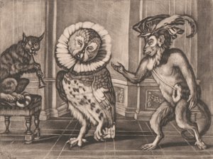 Sova, opice a kočka z Mezzotintoes od Smith, sv. III od Unknown artist