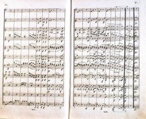Strana prvního německého vydání partitury Symfonie č. 1 C dur německého skladatele Ludwiga van Beethovena (1770-1827) (1799-1800). Bonn od Unknown artist
