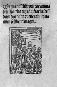 Strana třetího dílu „“De Anima““ (Z duše) řeckého filozofa Aristotela (384-322 př. n. l.) komentovaná Albertem Velikým (13. století). 1520 od Unknown artist