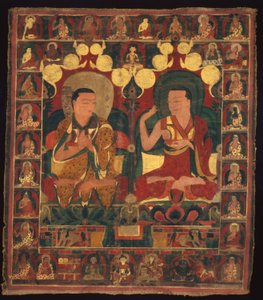 Malovaný prapor (thangka) linie malby dvou lamů v diskusi od Unknown artist
