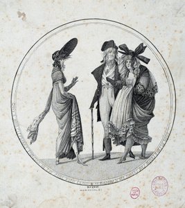 Pařížská móda: “”Úžasné a nádherné”” Rytina z roku 1795 Paříž, Musee Carnavalet od Unknown artist