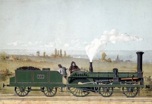Osobní lokomotiva a uhelný vůz štrasburské železnice (systém Crampton) od Unknown artist