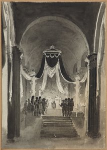 Výzdoba katedrály Petra a Pavla k pohřebnímu obřadu pro Petra III. a Kateřinu II. – Anonym. Pero, štětec, akvarel, inkoust na papíře od Unknown artist