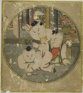 Obrázek kudlanky nábožné a tří dětí 蟷螂三童図 (Tourou sandou zu) od Unknown artist