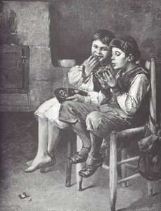 Chudí chlapci jedí, konec 19. století (dřevoryt) od Unknown artist
